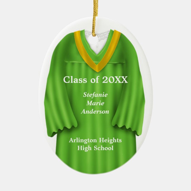 Female Grad Gown Green and Gold Ornament (Front)