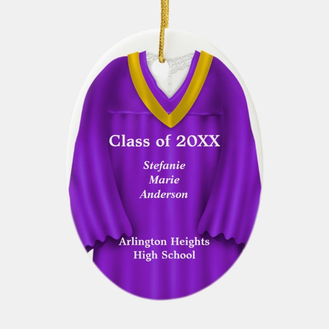 Female Grad Gown Purple and Gold Ornament (Front)