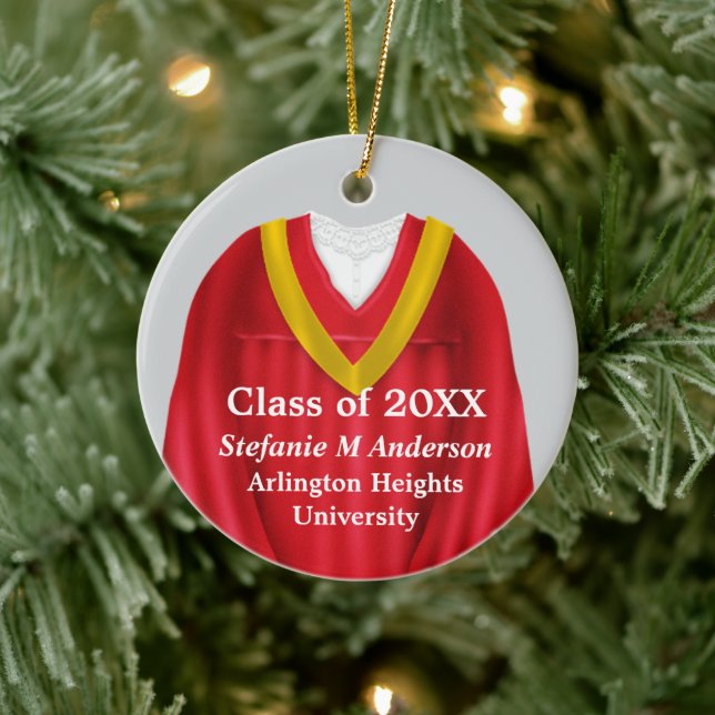 Female Grad Gown Red and Gold Ornament (Tree)