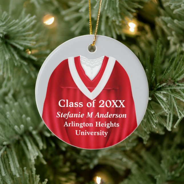 Female Grad Gown Red and White Ornament (Tree)