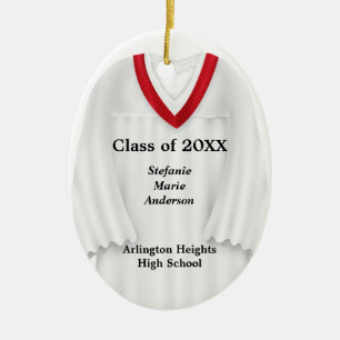 Female Grad Gown White and Red Ornament