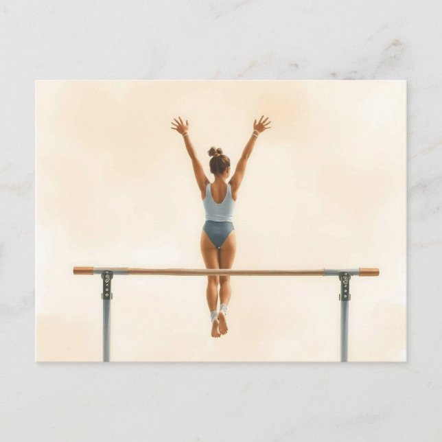 Female Gymnast on Parallel two between Bars waterc Postcard (Front)