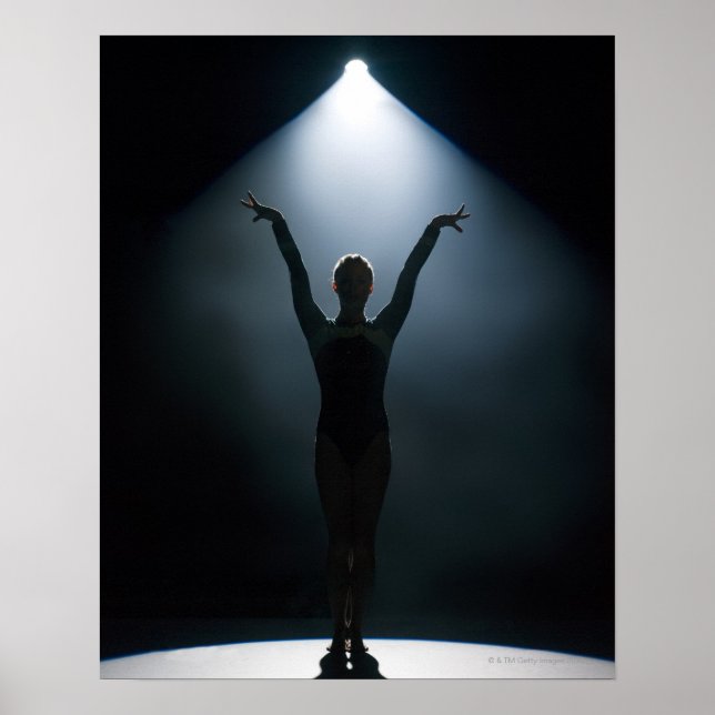 Female gymnast performing in spotlight, studio poster (Front)