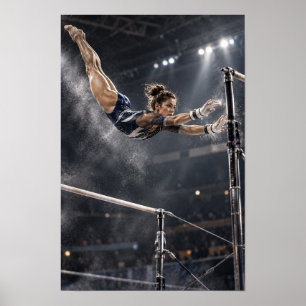 Female Gymnast Uneven Bars Aerial Flight Sports Wa Poster
