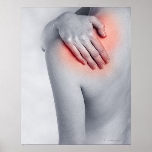 Female hands holding the shoulder and massaging poster