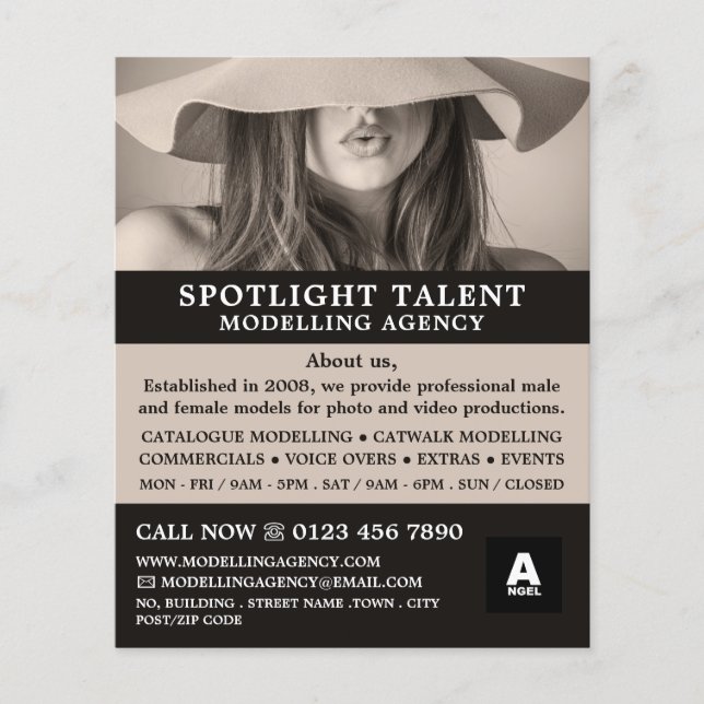 Female Hat Model, Modelling Agency, Model Agent Flyer (Front)