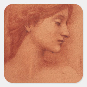 Female Head, Edward Burne-Jones Fine Portrait Square Sticker