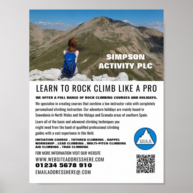 Female Hiker, Hiking and Climbing Advert Poster (Front)