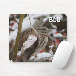 Female House Sparrow in Winter with your initials Mouse Mat