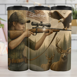 Female Hunter with Rifle and Deer Thermal Tumbler