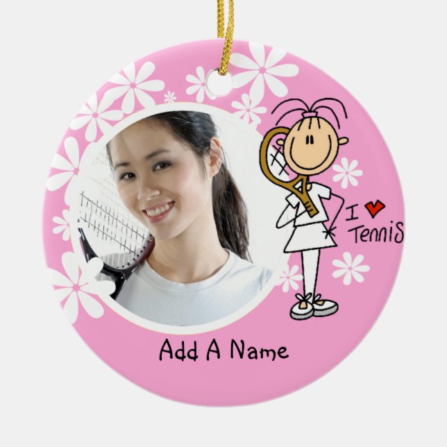 Female I Love Tennis Personalised Ornament (Front)