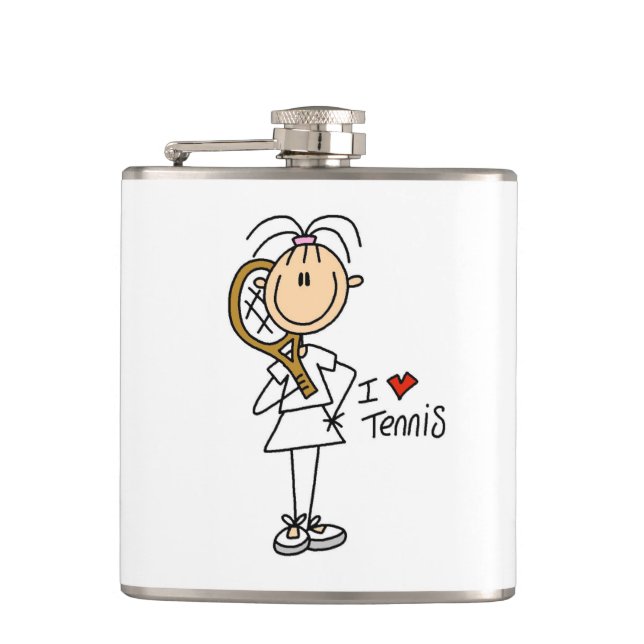 Female I Love Tennis Vinyl Wrapped Flask (Front)