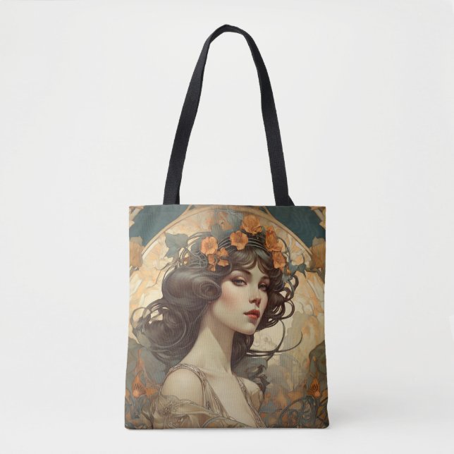 Female illustration with Art Nouveau Tote Bag (Front)