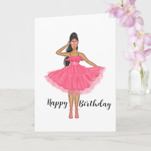 Female in Pink Dress and Sunglasses Happy Birthday Card
