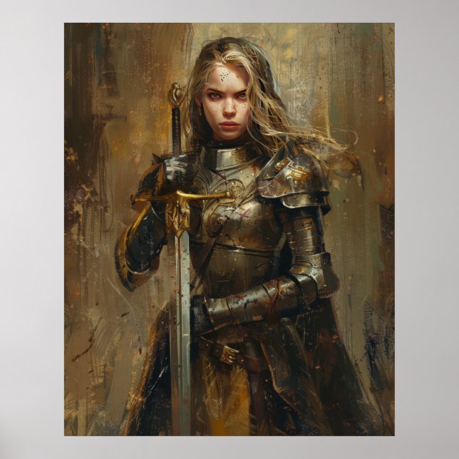 Female Knight in Noble Armour with Sword Poster (Front)