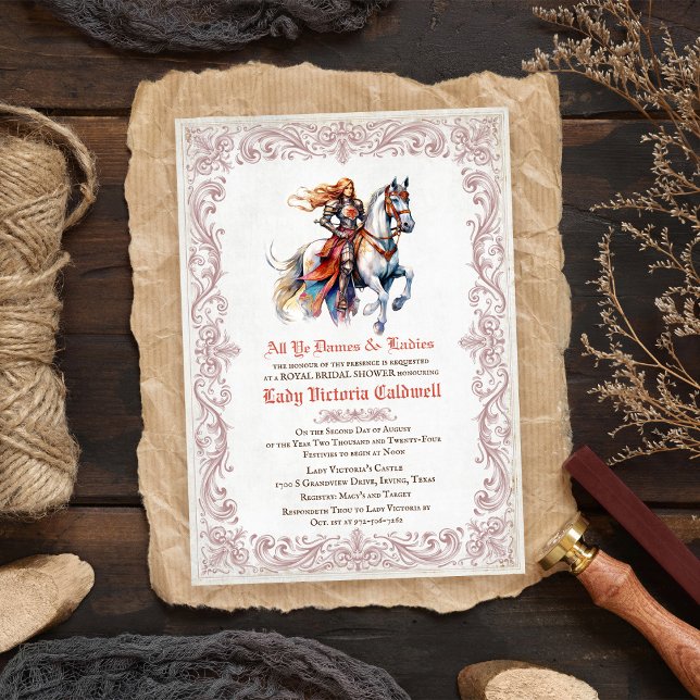 Female Knight Mediaeval Renaissance Bridal Shower Invitation (Creator Uploaded)