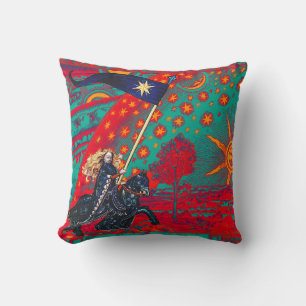 FEMALE KNIGHT OF STARS HORSEBACK IN FLAMMARION Red Cushion