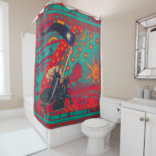 FEMALE KNIGHT OF STARS HORSEBACK IN FLAMMARION Red Shower Curtain