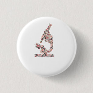 Female lab technician vintage floral microscope 3 cm round badge