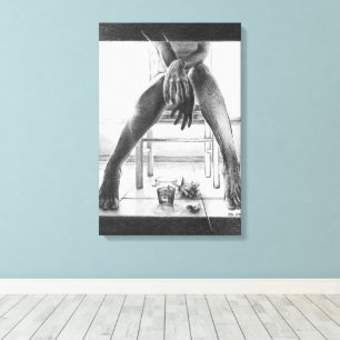 Female legs, glass and rose Pencil drawing art Canvas Print