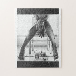 Female legs, glass and rose Pencil drawing art Jigsaw Puzzle