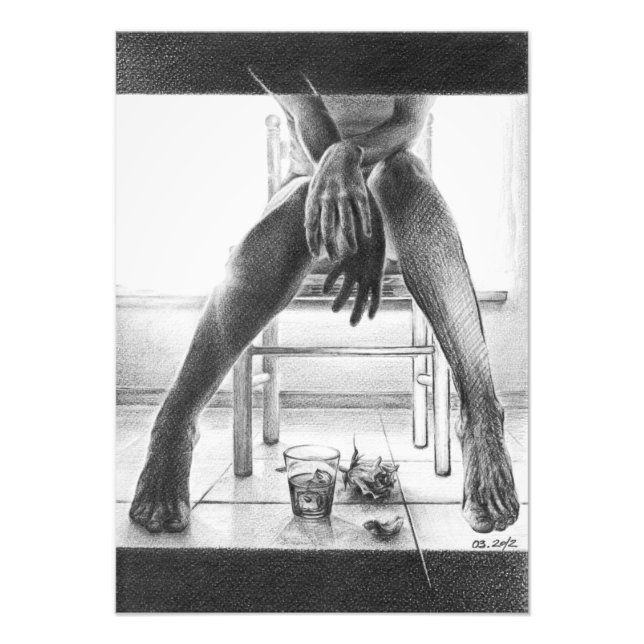Female legs, glass and rose Pencil drawing art Photo Print (Front)