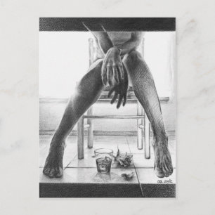 Female legs, glass and rose Pencil drawing art Postcard