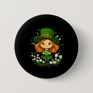 Female Leprechaun Shamrock Girls St Patricks Day L 6 Cm Round Badge