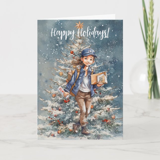 Female Letter Carrier Christmas Tree Card (Front)