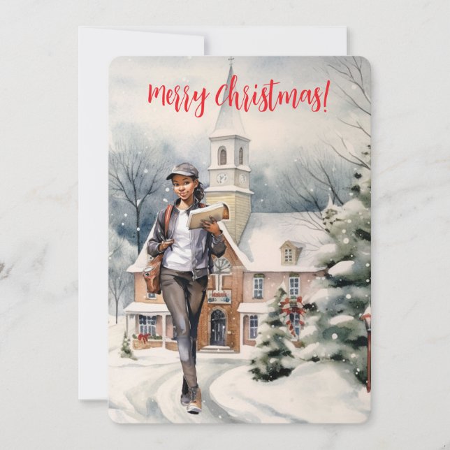 Female Letter Carrier Merry Christmas Church Thank You Card (Front)