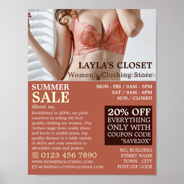 Female Lingerie, Women's Clothing Store Advert Poster (Front)