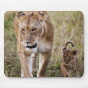 Female Lion with Cub Mouse Mat