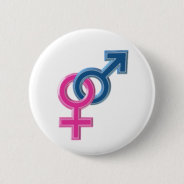 Female male coupled symbols 6 cm round badge (Front)