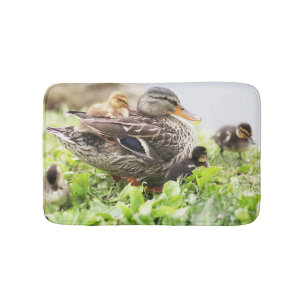 Female Mallard Surrounded By Ducklings Bath Mat