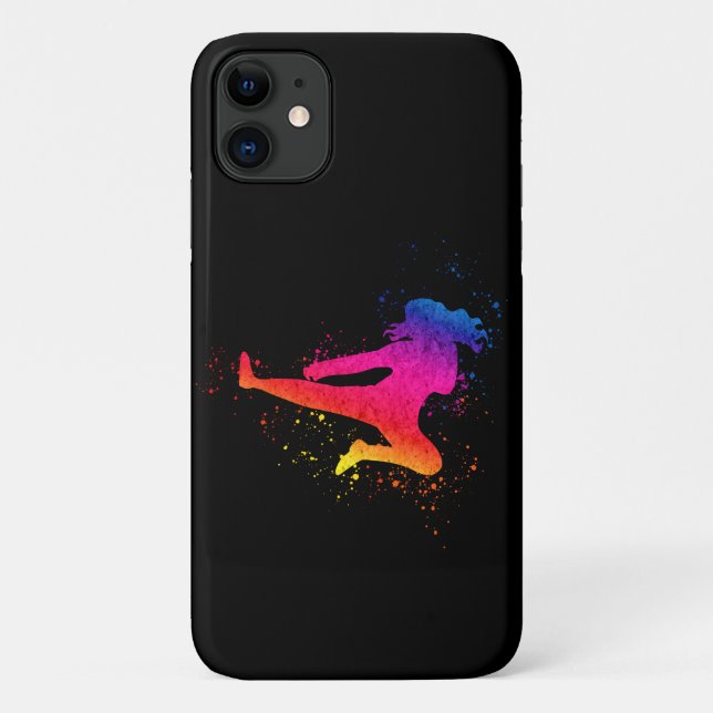 Female Martial Arts, High Kick, Paint Splash Case-Mate iPhone Case (Back)