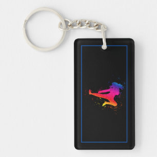 Female Martial Arts, High Kick, Paint Splash Key Ring