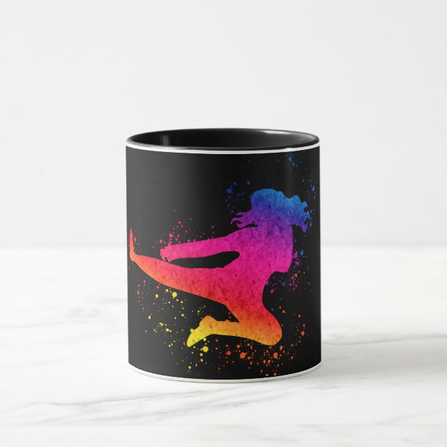 Female Martial Arts, High Kick, Paint Splash Mug (Center)