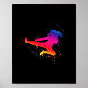 Female Martial Arts, High Kick, Paint Splash Poster