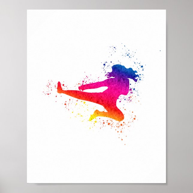 Female Martial Arts, High Kick, Paint Splash Poster (Front)