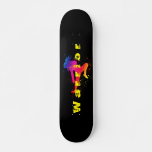 Female Martial Arts, High Kick, Paint Splash Skateboard
