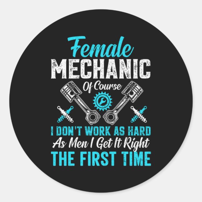 Female Mechanic Classic Round Sticker (Front)