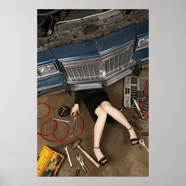 female mechanic fixing stuff poster (Front)
