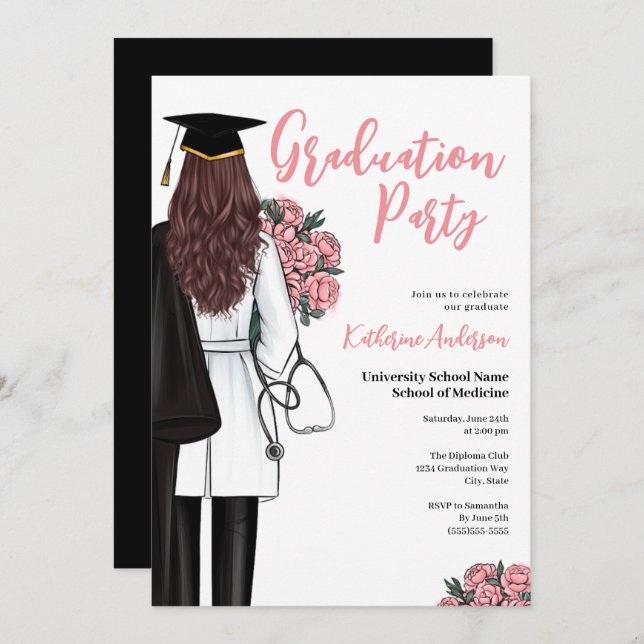 Female Medical School Graduation Party Invitation (Front/Back)