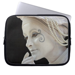 Female mime performing on street corner laptop sleeve