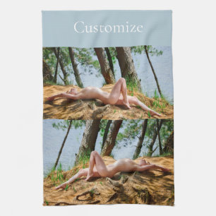 Female Model Sunbathing Thunder_Cove Tea Towel
