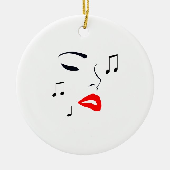 Female Music Face Ceramic Tree Decoration (Front)