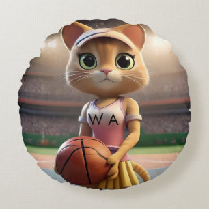 Female Netball Cat, Round Cushion