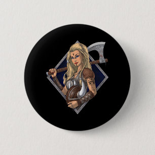 Female Norse Viking Warrior 6 Cm Round Badge