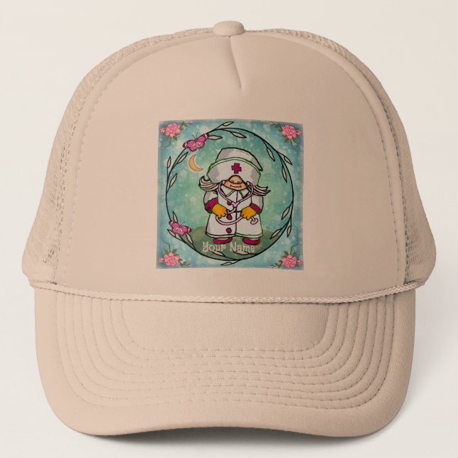 Female nurse gnome  trucker hat (Front)