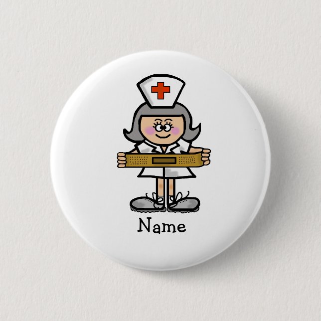 Female Nurse with Grey Hair Button  Customise It! (Front)
